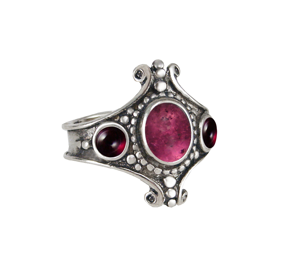 Sterling Silver Imperial Ring With Pink And Garnet Size 6